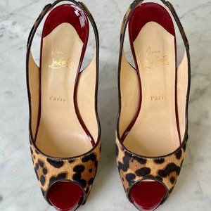Christian Louboutin open toe leopard sling back heel. Size 41